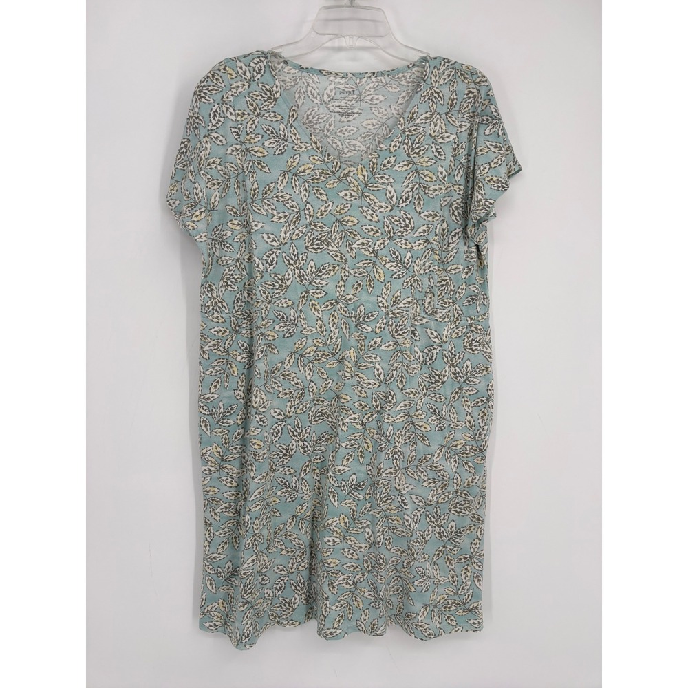 Pure Jill T-Shirt Dress Womens M Blue Leaf Print Soft V-Neck Organic Cotton